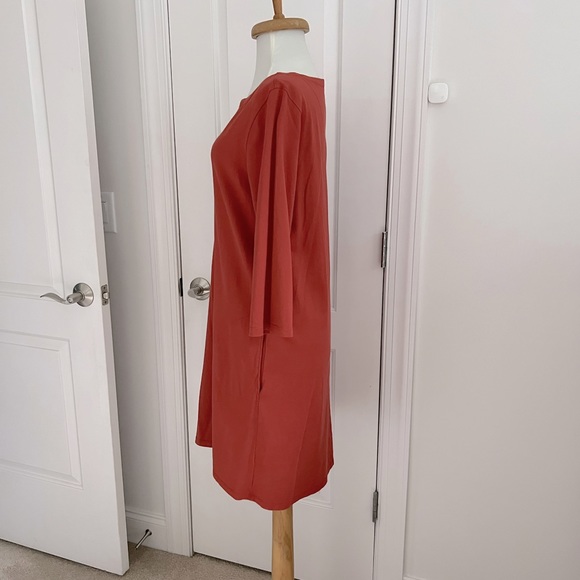 Garnet Hill 3/4 sleeve shift dress, dusty soft red, Medium - Picture 3 of 9